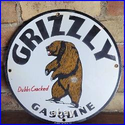 12 Old Vintage Dated 1936 Grizzly Gasoline Porcelain Gas Station Pump Sign
