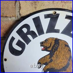 12 Old Vintage Dated 1936 Grizzly Gasoline Porcelain Gas Station Pump Sign