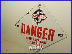 12x12 original Skelly Oil Co. Porcelain sign Rare Danger high pressure gas line