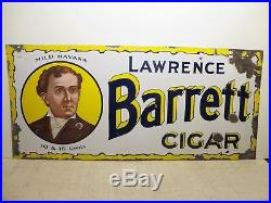 18x40 Original 1915 Lawence Barrett Havana Cigar Porcelain Gas & Oil Adv. Sign