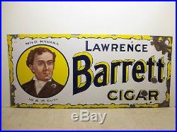 18x40 Original 1915 Lawence Barrett Havana Cigar Porcelain Gas & Oil Adv. Sign