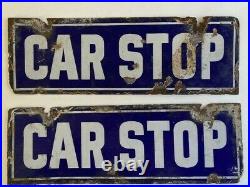 1910s Porcelain Sign Car Stop Railroad Train Automobile Gas Oil Garage Two Sided
