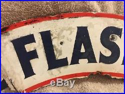 1920s-30s Atlantic Gas Pump Globe White Flash Porcelain Sign Topper 2 Sided