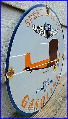 1925 Union Speed & Power Aero Gasoline Porcelain Gas Station Pump Sign Airfields