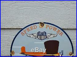 1925 Union Speed & Power Aero Gasoline Porcelain Gas Station Pump Sign Airfields