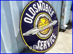 1930-1950's ORIGINAL OLDSMOBILE SERVICE DSP PORCELAIN DEALERSHIP SIGN 60 INCH