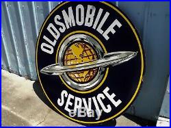 1930-1950's ORIGINAL OLDSMOBILE SERVICE DSP PORCELAIN DEALERSHIP SIGN 60 INCH