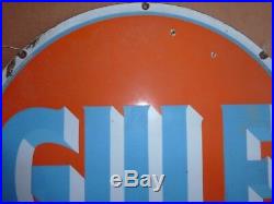 1930's 1940's Vintage Gulf Porcelain Sign Gas Station Used 20 inch dia