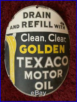 1930's RARE Vintage GOLDEN TEXACO MOTOR OIL curved sign 15 porcelain pump plate