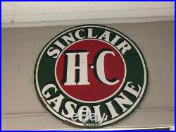 1930's Sinclair HC Gasoline 72 Two Sided Porcelain Sign, Great Patina, Used
