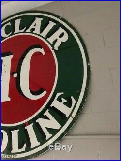 1930's Sinclair HC Gasoline 72 Two Sided Porcelain Sign, Great Patina, Used