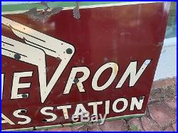 1940's Chevron Chevron Gas Station Porcelain sign original read Desc