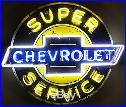 1940's Original Super Service CHEVROLET Porcelain Neon Dealership Sign (Video)