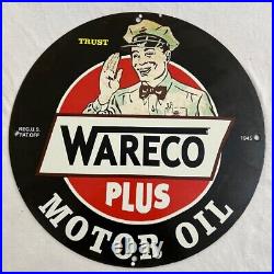 1945 Wareco Plus Motor Oil Porcelain Enamel Sign