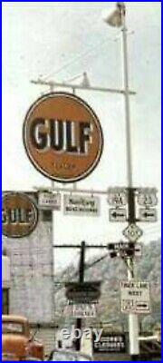 1950 66 Gulf Gas Oil Sign Bracket Pole Ring Station Dealer Light Porcelain