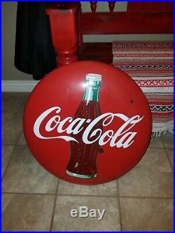 1950's Coca Cola Porcelain Button Sign Soda Pop Bottle Button Gas Oil 24 Inch