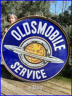 1950s Original Oldsmobile Service Porcelain Dealership Sign 60in withring