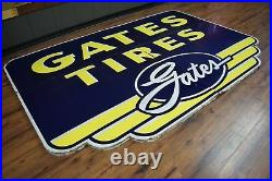 1957 Gates Tires Sign Porcelain 9' Huge RARE Dealer Gas Oil Station Advertising