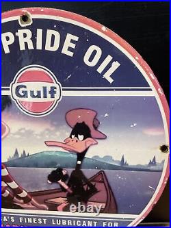 1958 Vintage''gulf'' Gas & Oil Pump Plate 12 Inch Porcelain Sign Made In USA