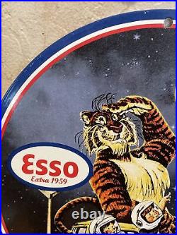 1959 Vintage''esso'' Gas & Oil Pump Plate 12 Inch Porcelain Sign Made In USA