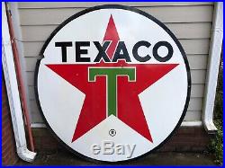 1967 Porcelain 6 Feet Diameter 72 Texaco 2-Sided Oil Gasoline Sign Double Sided