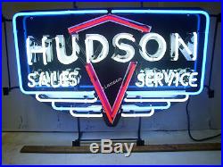 24 inch HUDSON MOTOR SALES & SERVICE STATION REAL GLASS NEON SIGN Beer Bar LIGHT