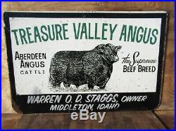 24x36 authentic 1940 Treasure Valley Angus Beef Cattle Farm nice Painted Sign