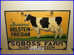 24x36 original antique1930s Cow Farm Sign Porcelain Sign Purebred Holstein Cows
