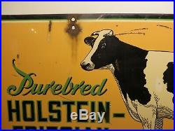24x36 original antique1930s Cow Farm Sign Porcelain Sign Purebred Holstein Cows