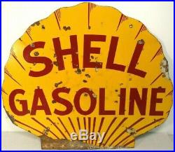 25 x 21 Original Antique Shell Porcelain Gas & Oil Adv. Sign Rare Design