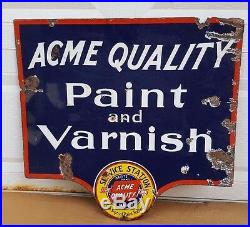 2 Sided Metal Sign Porcelain Original Service Station Acme Paints