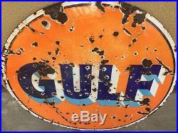 30 DSP Gulf Gas Oil Station Sign Porcelain Double Sided Rare Original
