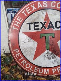 30 Inch Porcelain Enamel Metal Gas Service Station Sign Gas & Oil Texaco Station