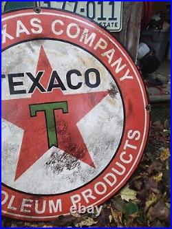 30 Inch Porcelain Enamel Metal Gas Service Station Sign Gas & Oil Texaco Station