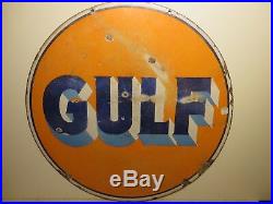 30 Round DS 1930 authentic Gulf Original Porcelain Gas & Oil Advertising Sign