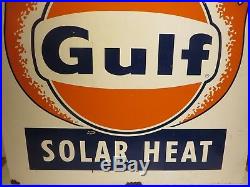 38x57 original 1960 antique Gulf Solar Heat Porcelain Sign Oil Gas Advertising
