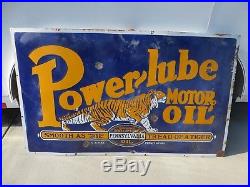 3x5 ft. Rare authentic antique Power Lube Tiger Oil & Gas Company porcelain sign