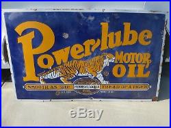 3x5 ft. Rare authentic antique Power Lube Tiger Oil & Gas Company porcelain sign