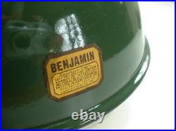 40s 10 Benjamin Gooseneck Green Porcelain Sign Light Industrial Gas Station VTG