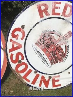 42 Round authentic Red Crown Gasoline Porcelain Sign Gas & Oil Co