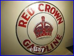 42 Round authentic org. 1930 Red Crown Gasoline Porcelain Sign Gas & Oil Co