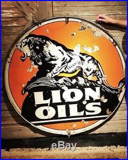 48 Rare Original Lion Oil Gas Gasoline Porcelain Sign
