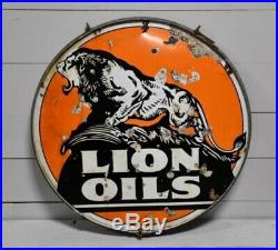 48 Rare Original Lion Oil Gas Gasoline Porcelain Sign