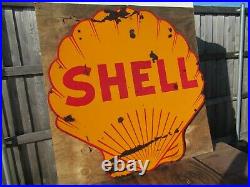 48 Shell shaped DSP authentic org. Oct 1937 Shell OIL & Gas Co. Porcelain Sign