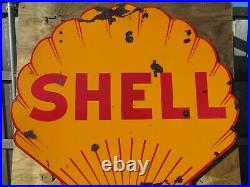 48 Shell shaped DSP authentic org. Oct 1937 Shell OIL & Gas Co. Porcelain Sign