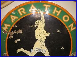 48 original antique 1920 Marathon Porduct Best in the Long Run Porcelain Sign
