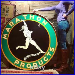 48 original antique 1920 Marathon ProductsBest in the Long Run Porcelain Sign