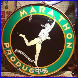 48 original antique 1920 Marathon ProductsBest in the Long Run Porcelain Sign