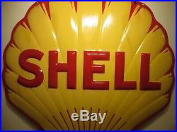 48x48x4 Original Antique 1940 Shell 3-D Porcelain Gas & Oil Advertising Sign