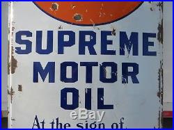 5x2 ft. Rare antique org. Gulf Supreme Motor Oil withCar Graphic porcelain sign